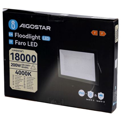 Aigostar - LED-reflektor LED/200W/230V 4000K IP65 sort