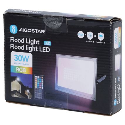 Aigostar - LED RGB Dæmpbar projektør LED/30W/230V IP65 + fjernbetjening