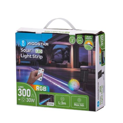 Aigostar - RGB LED, dæmpbart solcelledrevet LED-bånd LED/1,6W/3,2V 3+2m IP65 1800 mAh + fjernbetjening