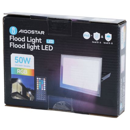 Aigostar - LED RGB projektør LED/50W/230V IP65 + fjernbetjening