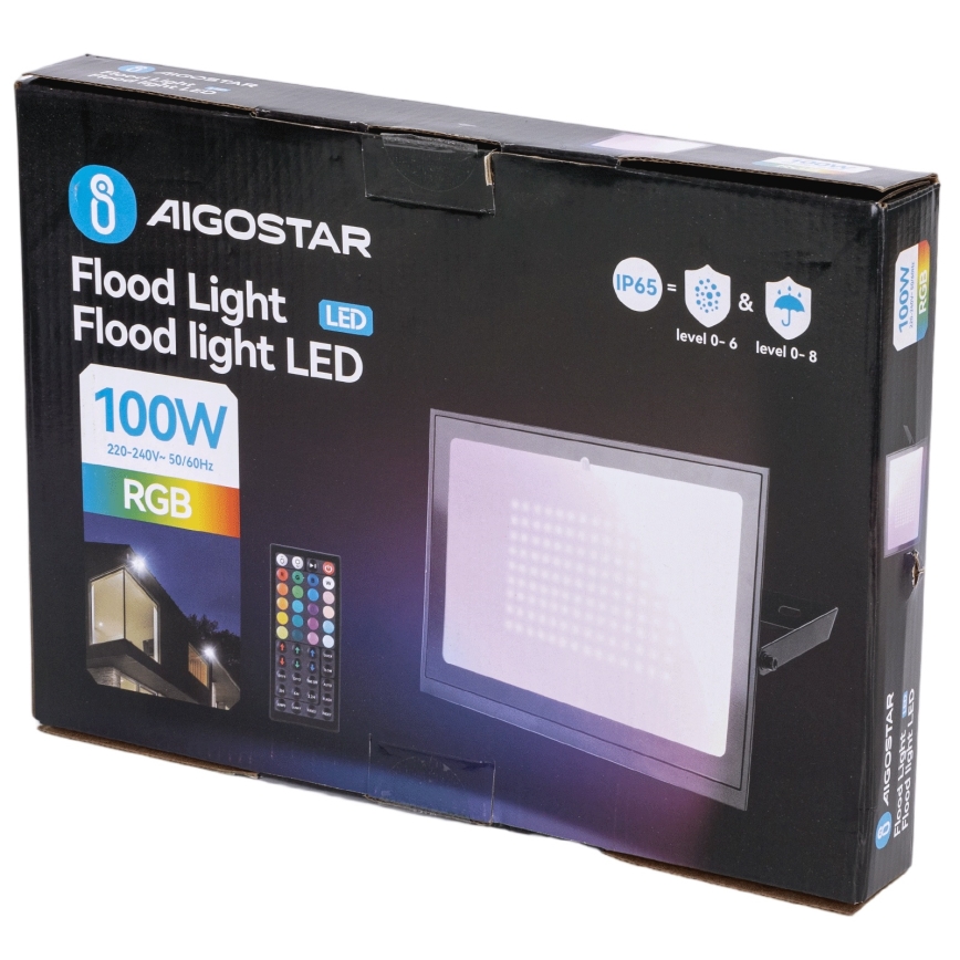 Aigostar - LED RGB-projektør LED/100W/230V IP65 + fjernbetjening