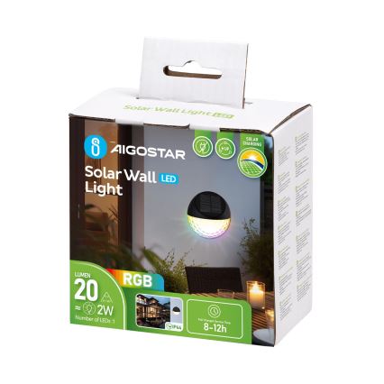 Aigostar - LED RGB Solcelle Væglampe LED/2W/1,2V 300 mAh sort IP44