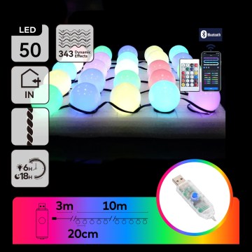 Aigostar - LED RGBIC Dekorativ lyskæde 50xLED/5W/USB 10 m flerfarvet