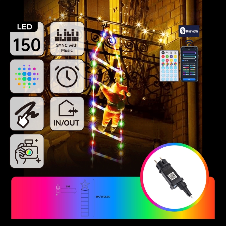 Aigostar - LED RGBICW Smart udendørs juledekoration MESH 150xLED/230V 3m IP44 + fjernbetjening