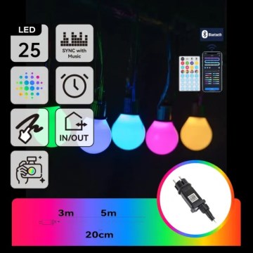 Aigostar - LED RGBICW smart udendørs MESH-lyskæde, 25 LED, 5 m, IP44 + fjernbetjening