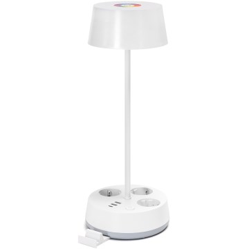 Aigostar - LED RGBW Dæmpbar skrivebordslampe med stikkontakter og USB LED/4,6W/230V 3000/4000/6500K hvid