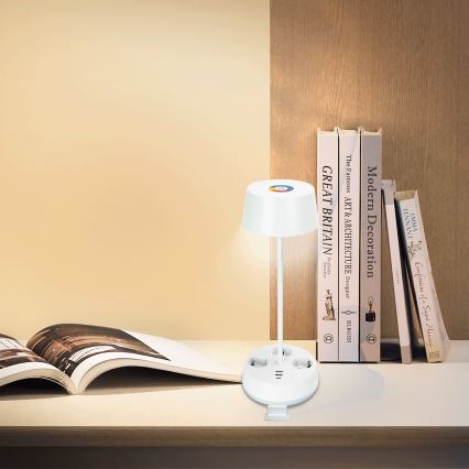 Aigostar - LED RGBW Dæmpbar skrivebordslampe med stikkontakter og USB LED/4,6W/230V 3000/4000/6500K hvid
