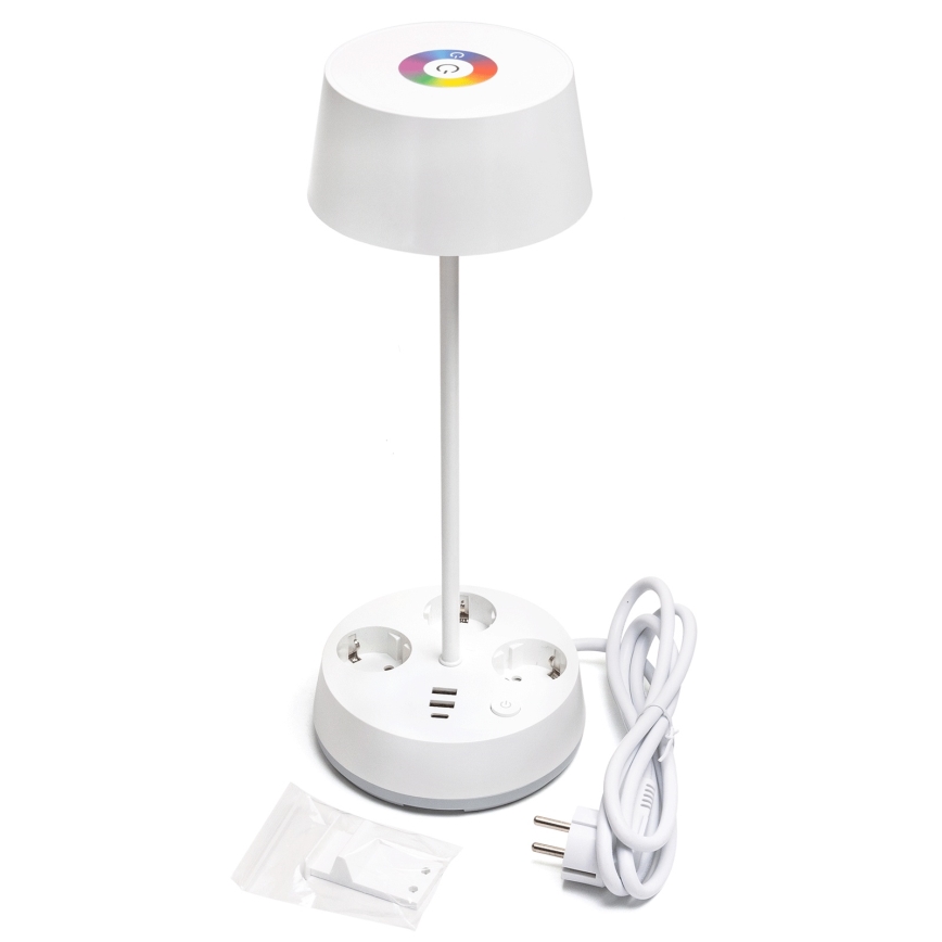 Aigostar - LED RGBW Dæmpbar skrivebordslampe med stikkontakter og USB LED/4,6W/230V 3000/4000/6500K hvid