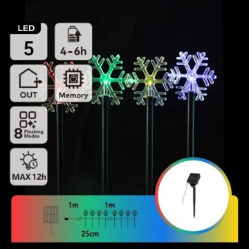 Aigostar - LED RGBY solcelledrevet julebelysning 5xLED/1,2V/8 funktioner 1m IP65 800mAh snefnug