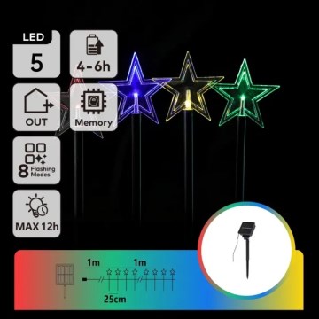 Aigostar - LED RGBY solcelledrevet julebelysning 5xLED/1,2V/8 funktioner 1m IP65 800mAh stjerner