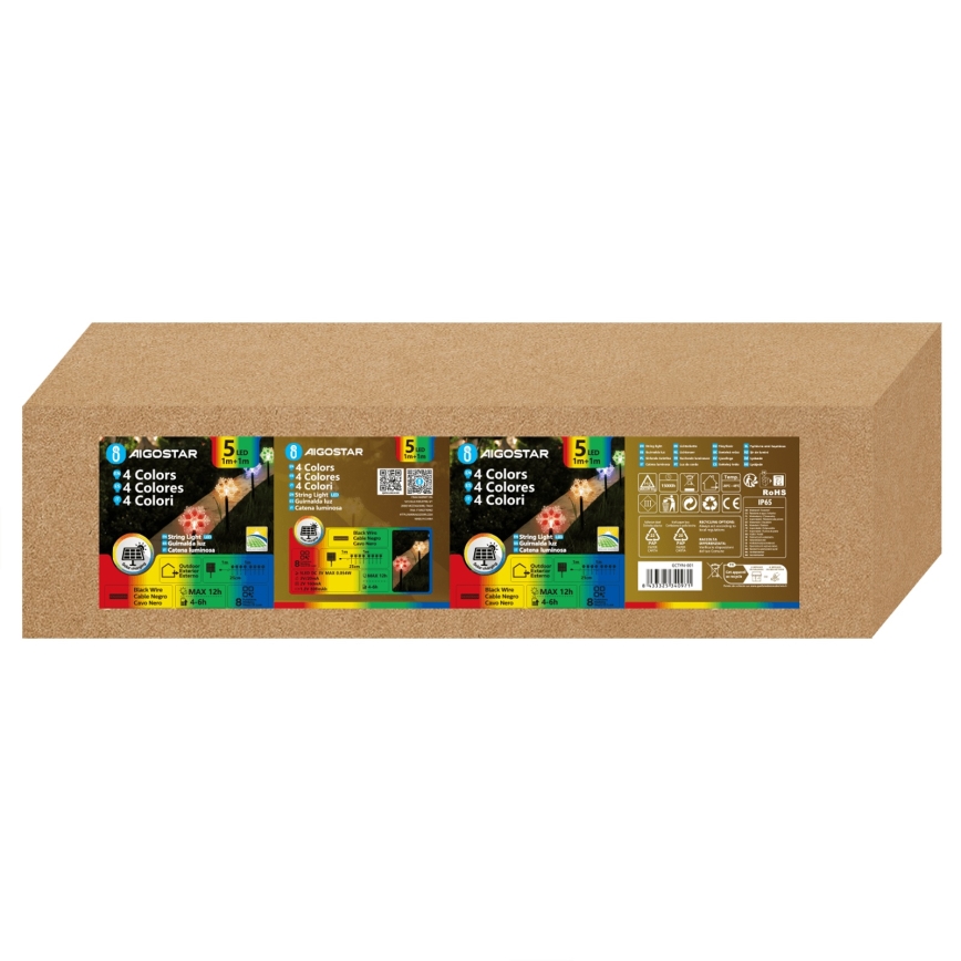 Aigostar - LED RGBY solcelledrevet julebelysning 5x LED/1,2 V/8 funktioner 1 m IP65 800 mAh snefnug