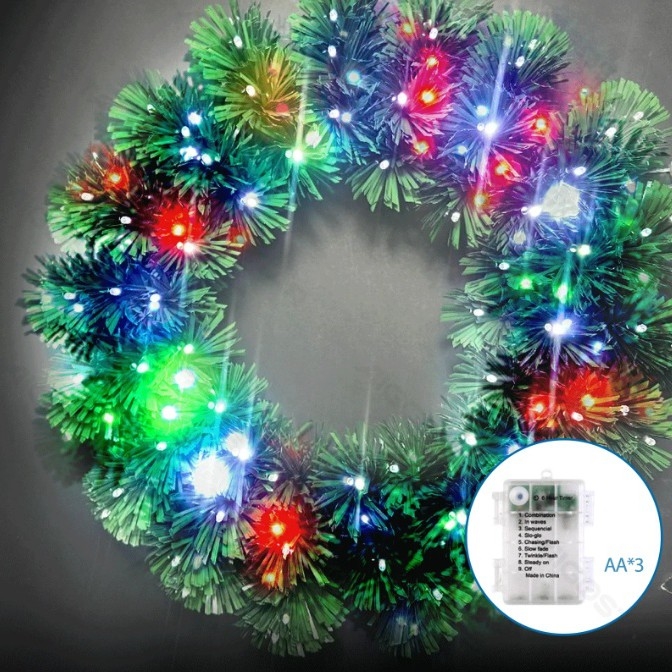Aigostar - LED RGBY udendørs julekrans, 72 LED / 3×AA, Ø 50 cm, IP44