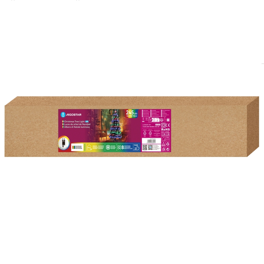 Aigostar - LED Udendørs juletræ 245xLED/8 funktioner 2,1 m IP44 multifarvet
