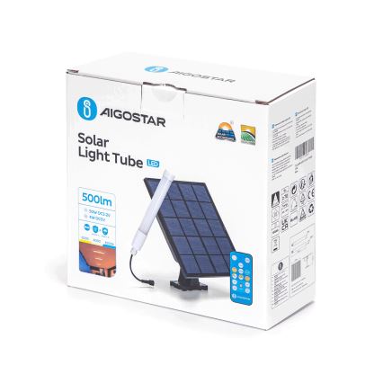 Aigostar - LED rør med solpanel dæmpbar LED/3,2V 3000K/4000K/6500K IP65 + fjernbetjening