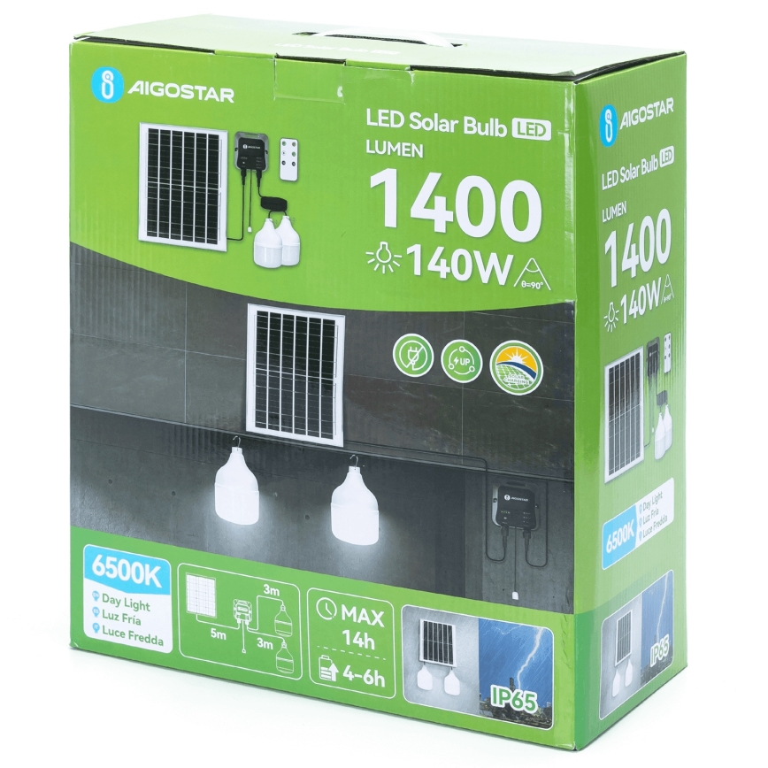 Aigostar - LED solcelle-lysekrone 2x LED/70W/12V 12000 mAh 6500K IP65 Ø 12 cm + fjernbetjening