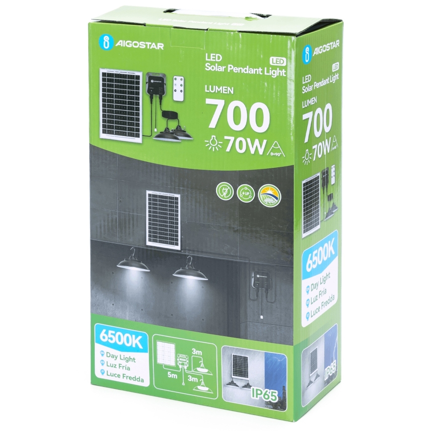 Aigostar - LED solarlampe med sensor 2xLED/35W/12V 6000 mAh 6500K IP65 Ø 15 cm + fjernbetjening