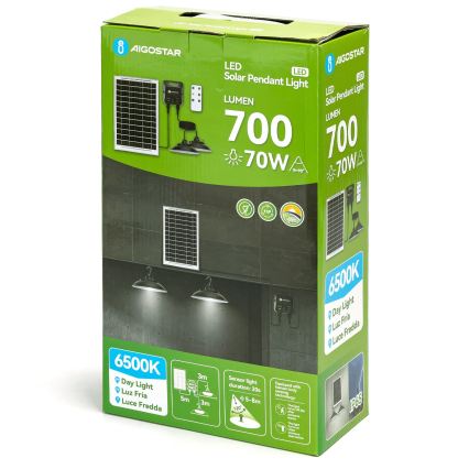 Aigostar - LED solarlampe med sensor 2xLED/35W/12V 6000 mAh 6500K IP65 Ø 15 cm + fjernbetjening