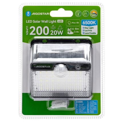 Aigostar - LED Solarlampe med sensor LED/3,7V 6500K 1200 mAh IP65 sort
