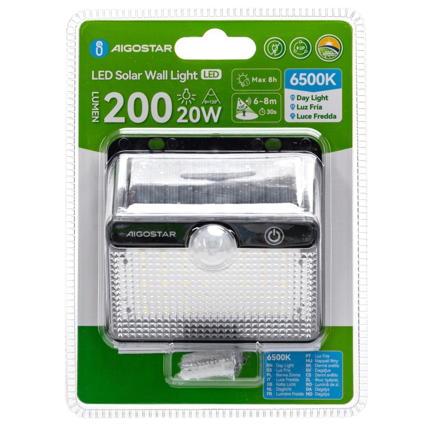Aigostar - LED Solarlampe med sensor LED/3,7V 6500K 1200 mAh IP65 sort