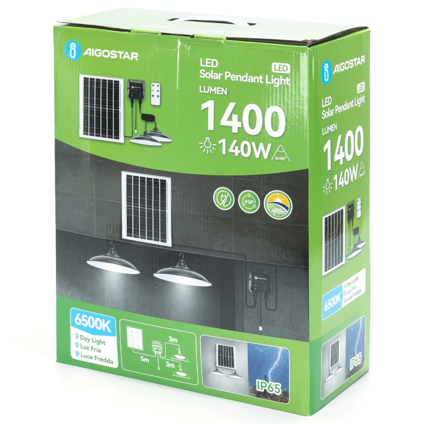 Aigostar - LED solcelledrevet lysekrone 2xLED/70W/12V 12000 mAh 6500K IP65 Ø 23,5 cm + fjernbetjening