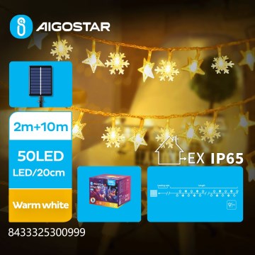 Aigostar - LED solcelle-julelyskæde 50xLED/8 funktioner 12m 800mAh IP65 varm hvid