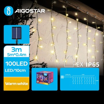 Aigostar - LED solcelle-lyskæde, 100 LED, 8 funktioner, 8 x 0,4 m, IP65, varm hvid, 800 mAh
