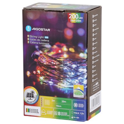 Aigostar - LED solcelle-lyskæde 200xLED/8 funktioner 22 m IP65 multifarvet 800 mAh