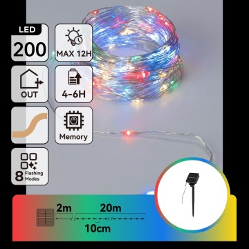Aigostar - LED solcelle-lyskæde 200xLED/8 funktioner 22 m IP65 multifarvet 800 mAh
