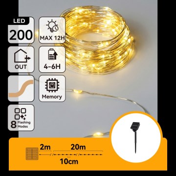 Aigostar - LED solcelle-lyskæde 200xLED/8 funktioner 22 m IP65 varm hvid 800 mAh