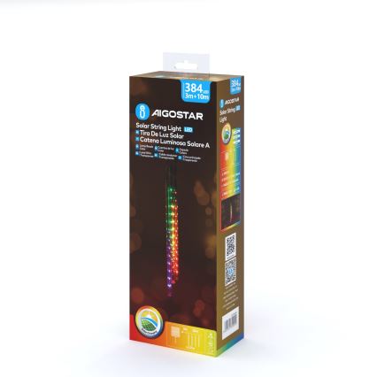 Aigostar - LED solcelledrevet lyskæde 384 LED / 13 m, IP65, 1200 mAh, multifarvet
