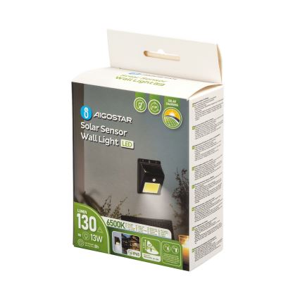 Aigostar - LED solcelle væglampe med sensor LED/13W/5,5V 6500K IP65