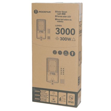 Aigostar - LED solcelledrevet gadelampe med sensor LED/400W/3,2V 4800mAh + fjernbetjening