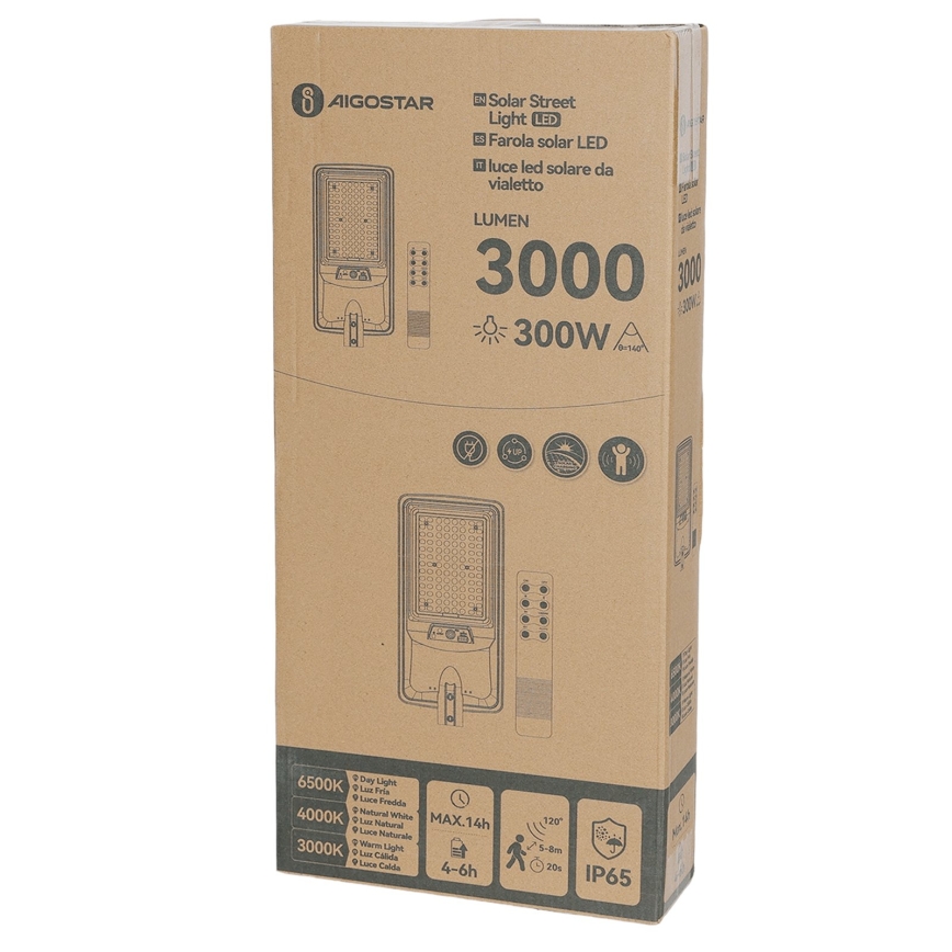 Aigostar - LED solcelledrevet gadelampe med sensor LED/400W/3,2V 4800mAh + fjernbetjening