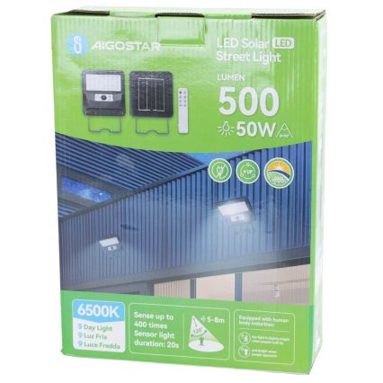 Aigostar - LED solcelledrevet gadelampe med sensor LED/50W/3,2V 1000mAh 6500K + fjernbetjening
