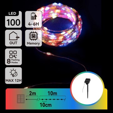Aigostar - LED solcelledrevet julelyskæde 100xLED/8 funktioner 12 m IP65 multifarvet 800 mAh