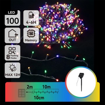 Aigostar - LED solcelledrevet julelyskæde 100xLED/8 funktioner 12 m IP65 multifarvet 800 mAh