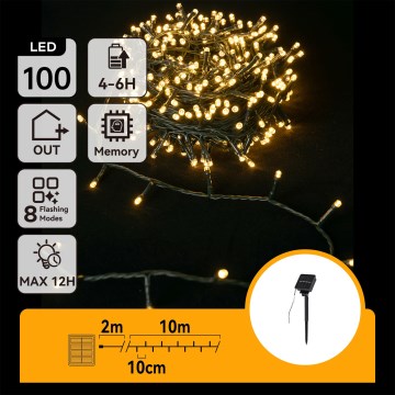 Aigostar - LED solcelledrevet julelyskæde 100xLED/8 funktioner 12 m IP65 varm hvid 800 mAh