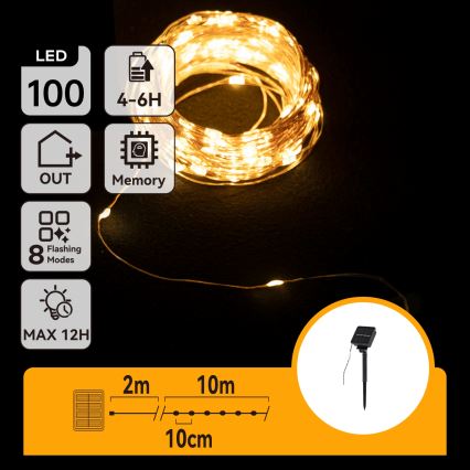 Aigostar - LED solcelledrevet julelyskæde 100xLED/8 funktioner 12m 800 mAh IP65 varm hvid
