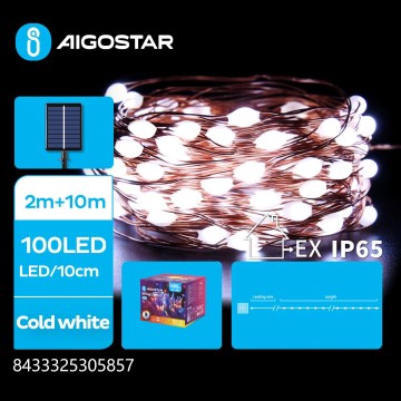 Aigostar - LED solcelledrevet julelyskæde 100xLED/8 funktioner 12m IP65 800 mAh kold hvid