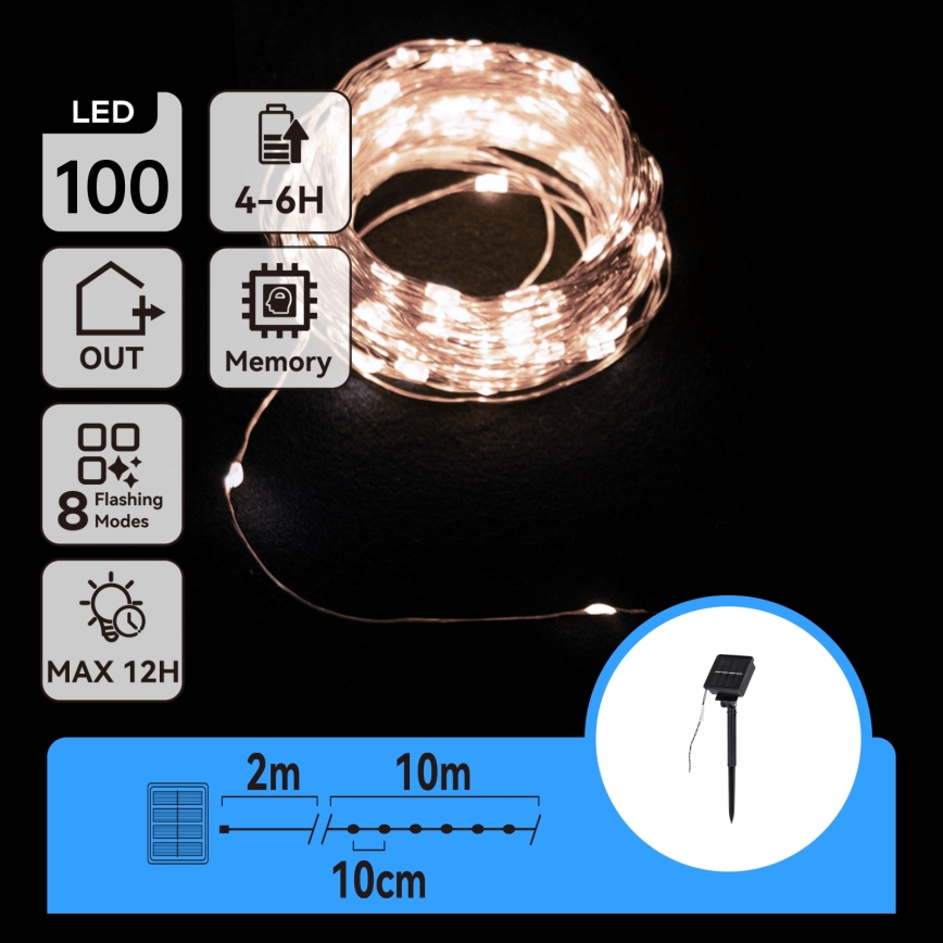 Aigostar - LED solcelledrevet julelyskæde 100xLED/8 funktioner 12m IP65 800 mAh kold hvid