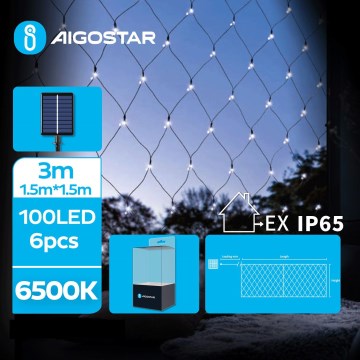 Aigostar - LED solcelledrevet julelyskæde 100xLED/8 funktioner 4,5x1,5m IP65 kold hvid