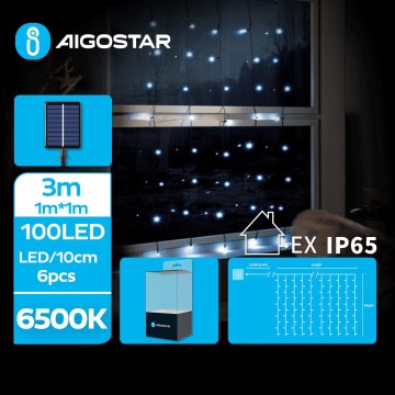 Aigostar - LED solcelledrevet julelyskæde 100xLED/8 funktioner 4x1m 800 mAh IP65 kold hvid