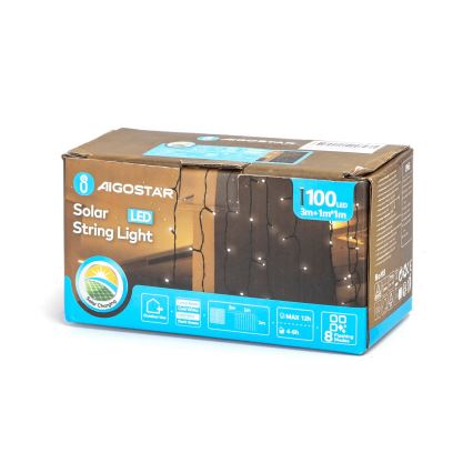 Aigostar - LED solcelledrevet julelyskæde 100xLED/8 funktioner 4x1m 800 mAh IP65 kold hvid
