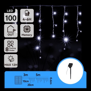 Aigostar - LED solcelledrevet julelyskæde 100xLED/8 funktioner 8x0,6m 500 mAh IP65 kold hvid