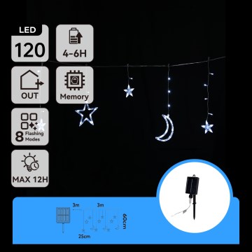 Aigostar - LED solcelledrevet julelyskæde 120 x LED / 8 funktioner 3 x 0,6 m 500 mAh IP65 kold hvid