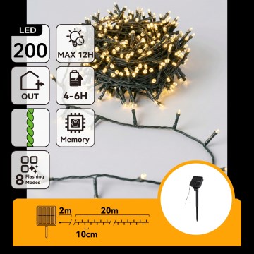 Aigostar - LED solcelledrevet julelyskæde 200 LED / 8 funktioner 22 m IP65 varm hvid 800 mAh