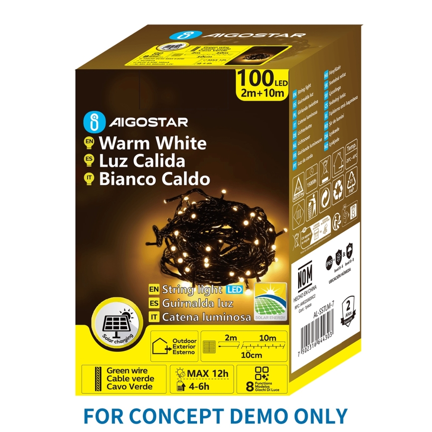 Aigostar - LED solcelledrevet julelyskæde 200 LED / 8 funktioner 22 m IP65 varm hvid 800 mAh