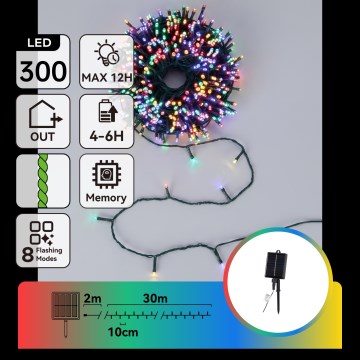 Aigostar - LED solcelledrevet julelyskæde 300xLED/8 funktioner 32m IP65 multifarvet 1200 mAh