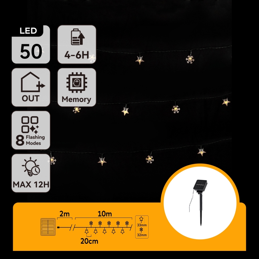 Aigostar - LED solcelle-julelyskæde 50xLED/8 funktioner 12m 800mAh IP65 varm hvid