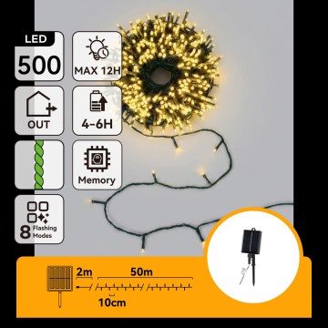 Aigostar - LED solcelledrevet julelyskæde 500xLED/8 funktioner 52m IP65 varmhvid 1200 mAh